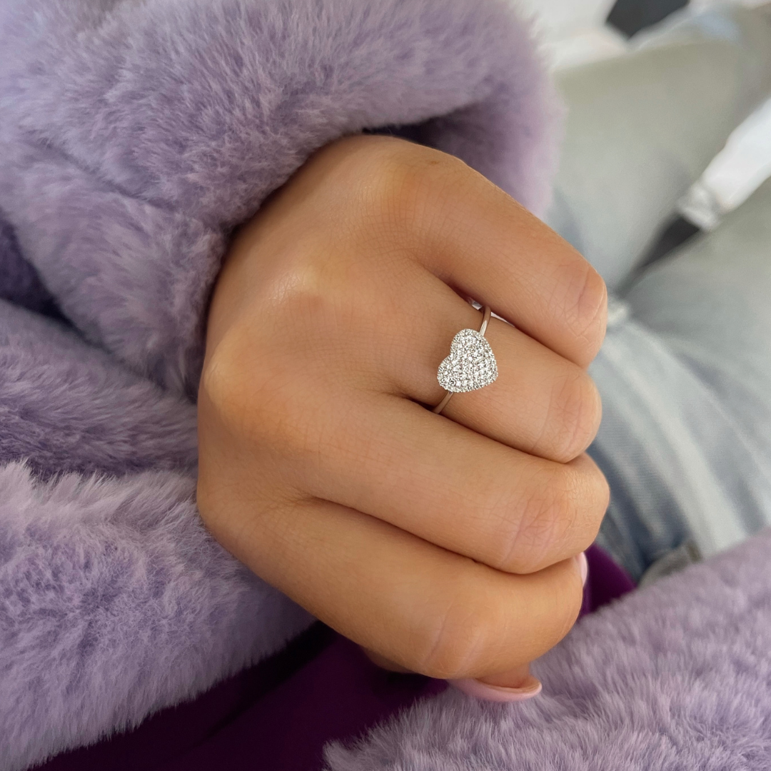 "Love You More" Pave Diamond Heart Ring
