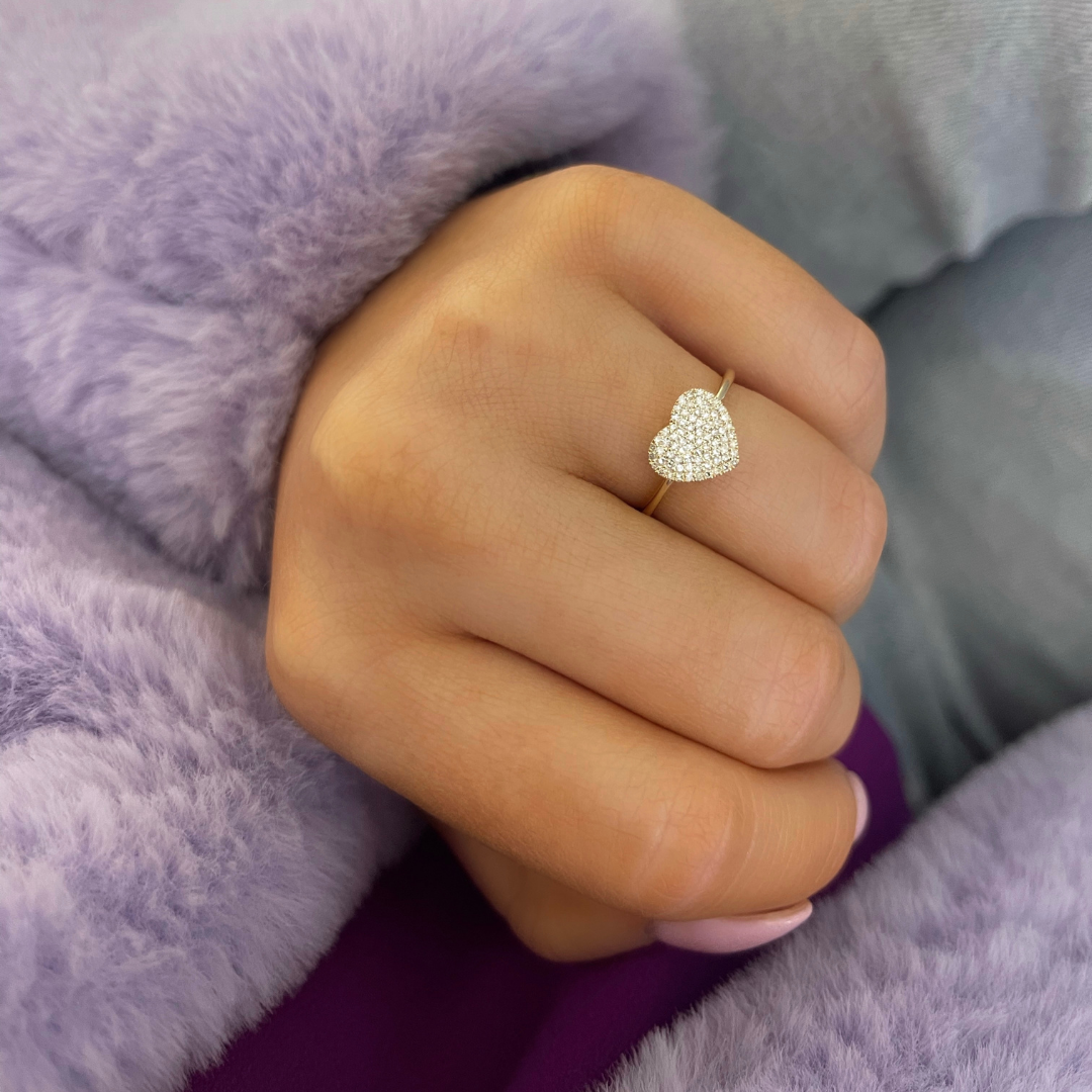 "Love You More" Pave Diamond Heart Ring