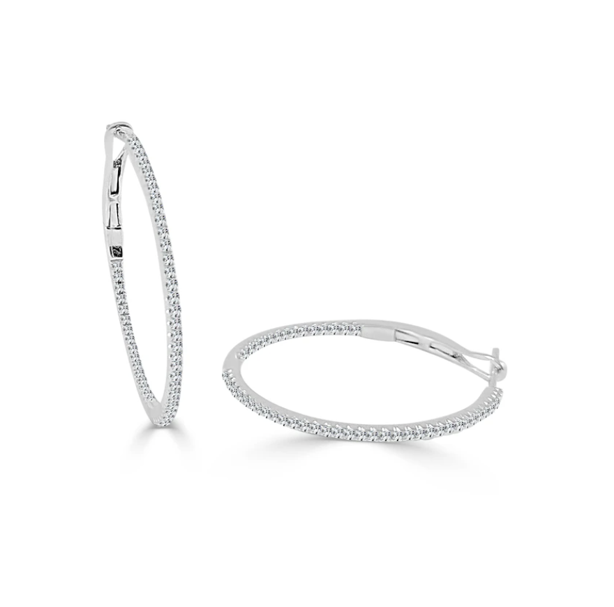 Double Sided Diamond Hoop Earrings 14k White Gold