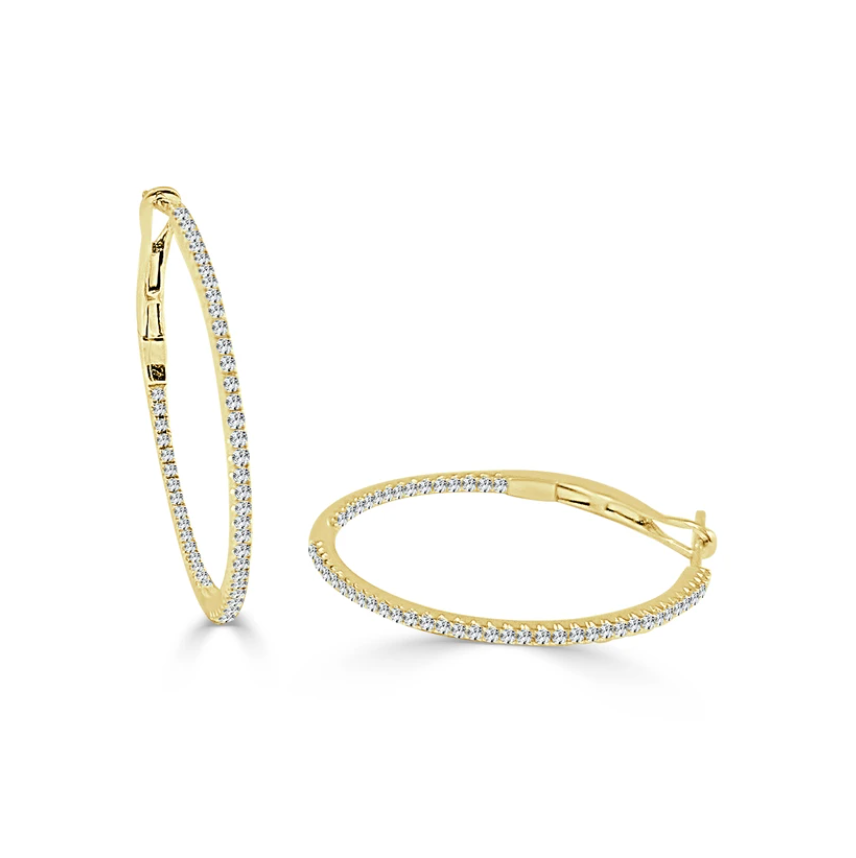 Double Sided Diamond Hoop Earrings 14k Yellow Gold