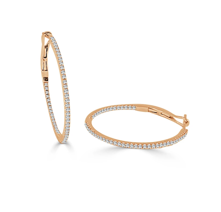Double Sided Diamond Hoop Earrings 14k Rose Gold