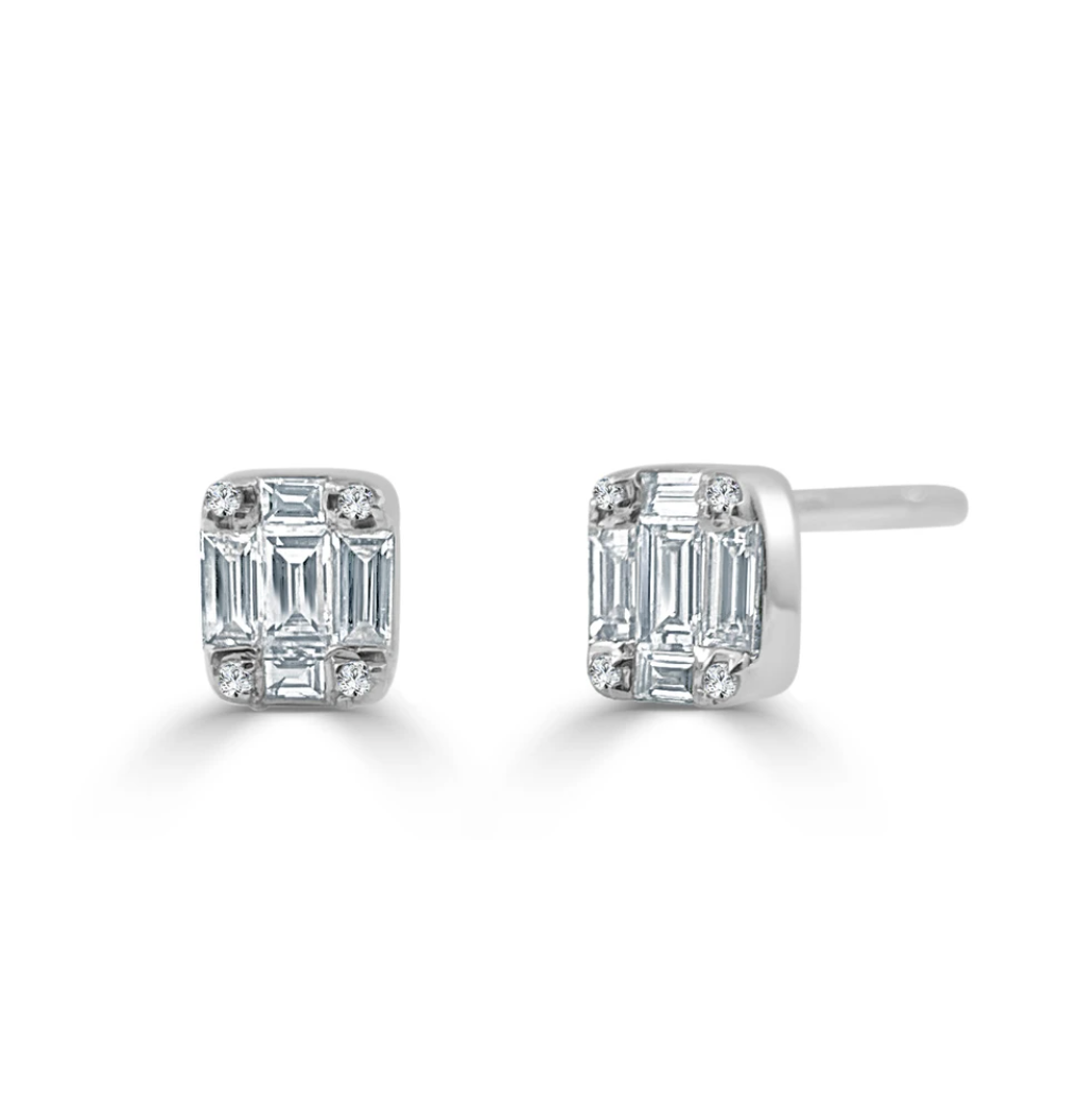 Betsy Baguette Studs in White Gold
