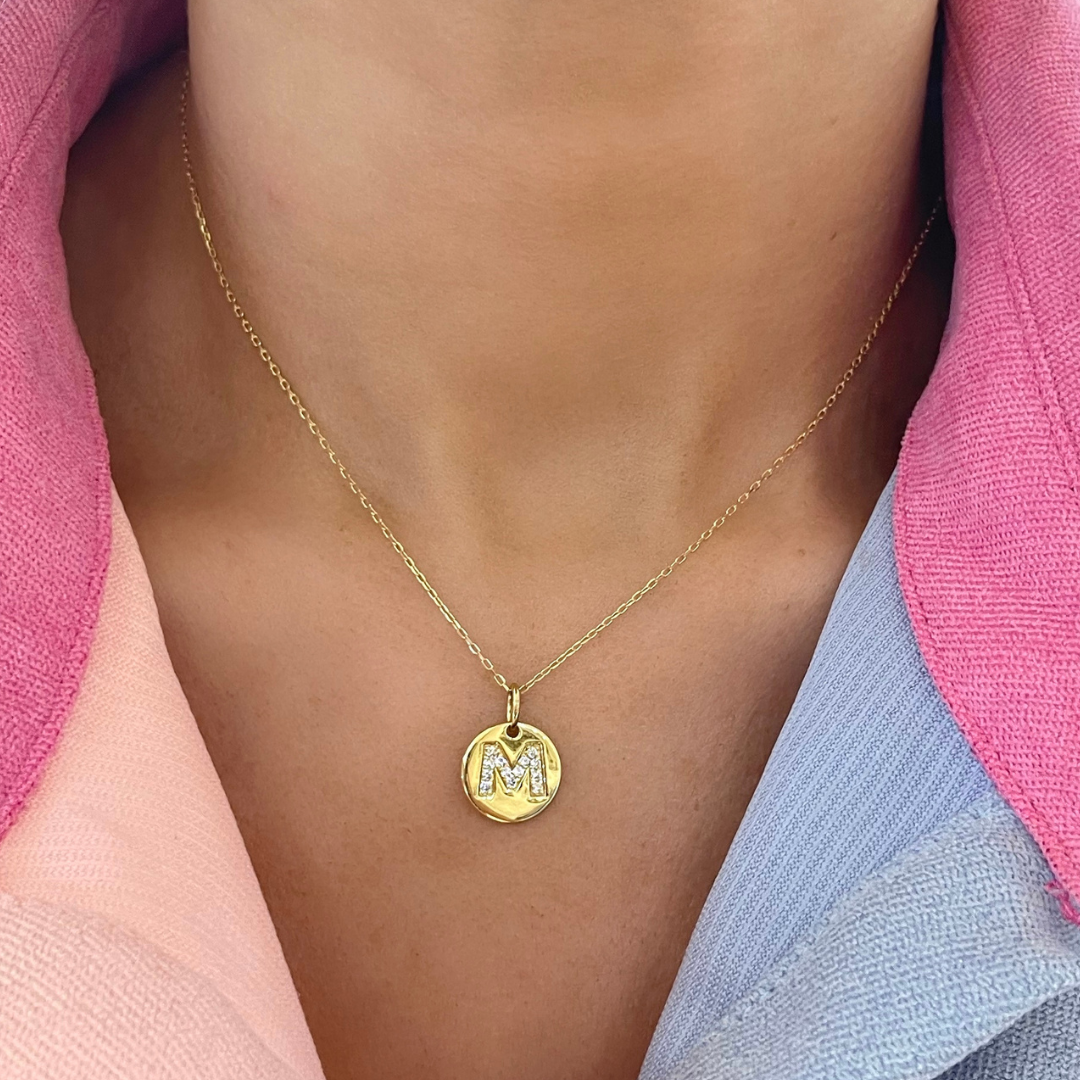 Gold necklace with round 2025 initial pendant