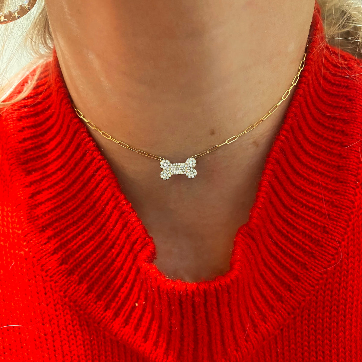 Remi Pave Diamond Dog Bone Necklace or Bracelet