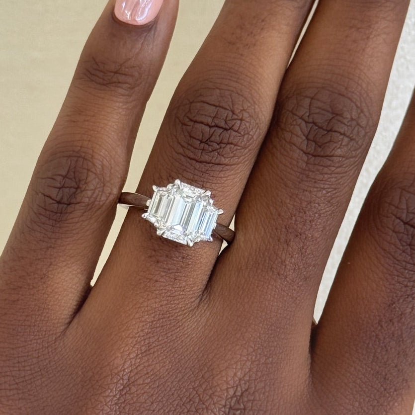 1.70ct Natural Emerald Diamond in a Cathedral with Step-cut Tr