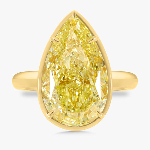 10.02ct Natural Fancy Yellow Pear Diamond in a Bezel Set Solitaire Setting
