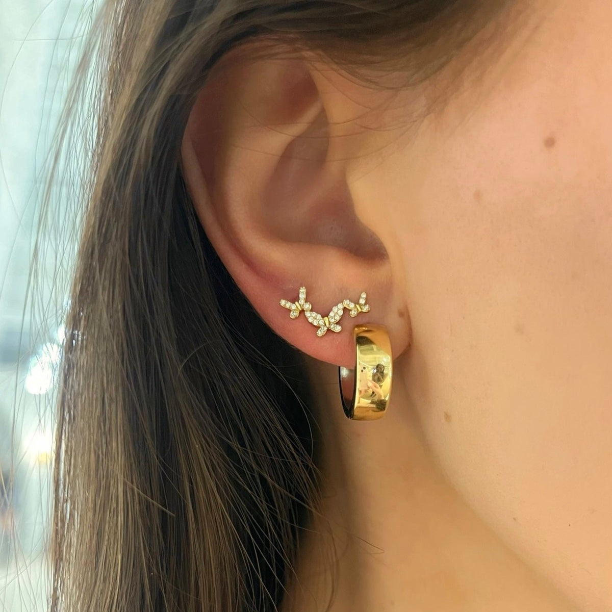 14k Two-Tone Polished Huggie Earrings 6mm
