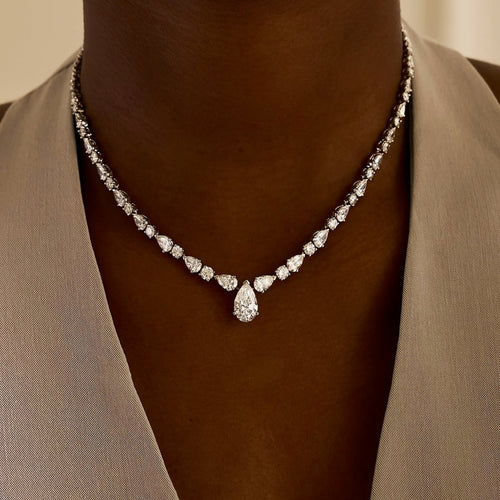 Melrose Pear & Round Diamond Necklace 19.81 ctw