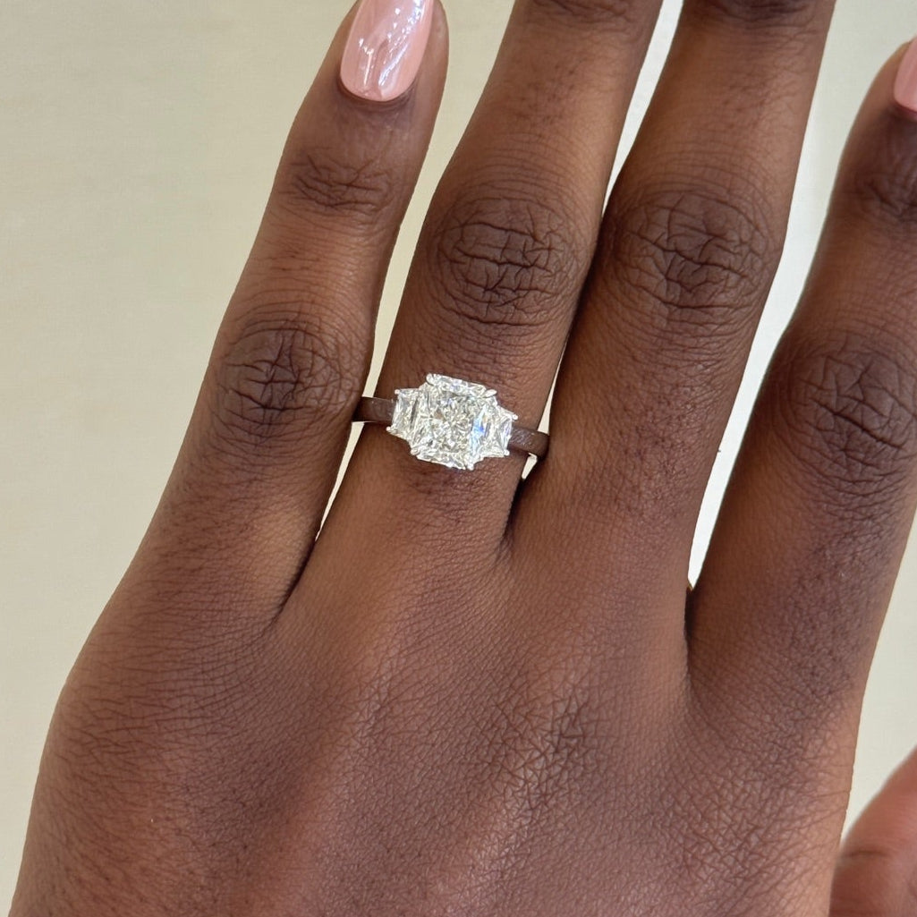 2.02ct Natural Radiant Diamond in a Cathedral with Brilliant Trapezoids