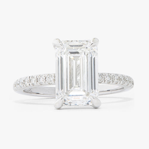 3.08 Emerald Cut Lab Grown Diamond in a Solitaire With Pavé
