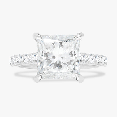 3.48ct Lab Grown Princess Cut Diamond in a Pavé Cathedral