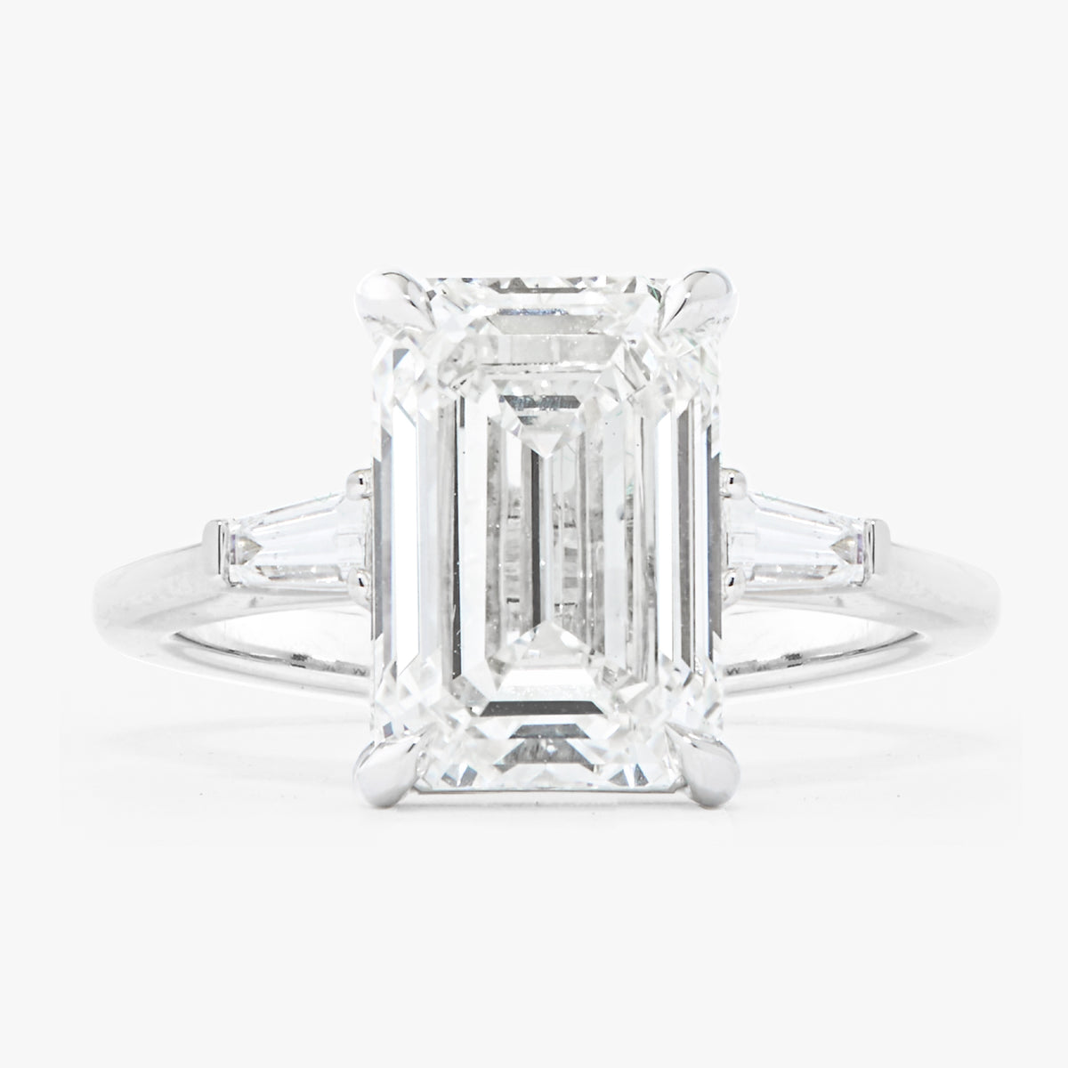 3.50 Emerald Cut Lab Grown Diamond With Tapered Baguettes