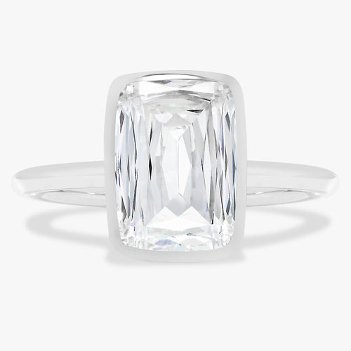 4.08ct Lab Grown Elongated Criss Cut Cushion in a Bezel Cathedral