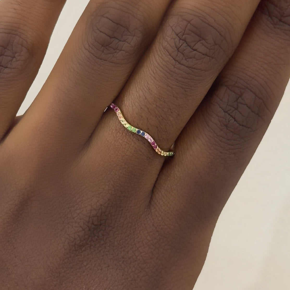 Wavy Rainbow Gemstone Eternity Stacking Bands
