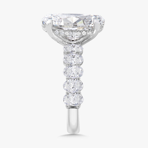 5.01ct Lab Grown Oval Diamond in a Scalloped Oval Setting with Hidden Halo
