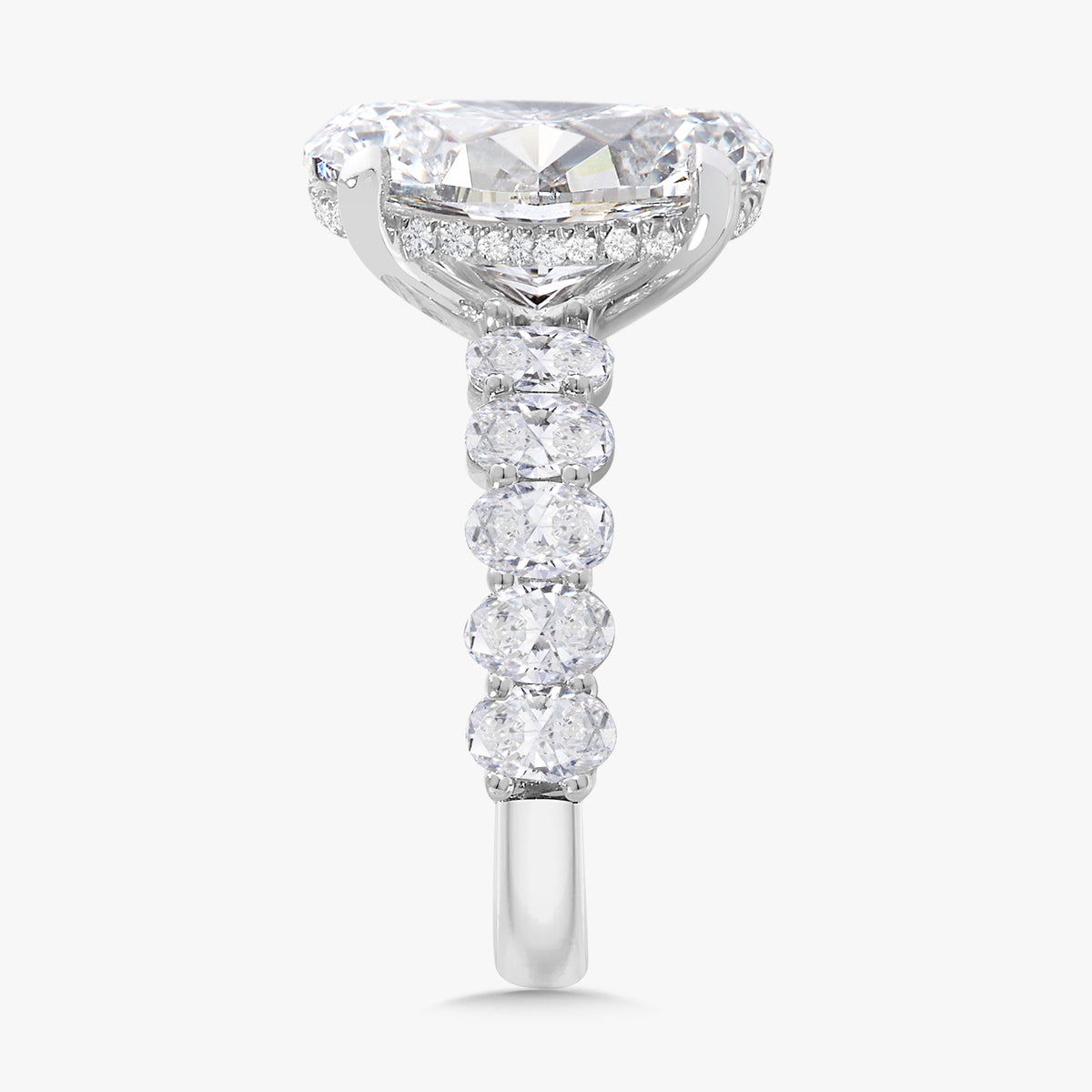 5.01ct Lab Grown Oval Diamond in a Scalloped Oval Setting with Hidden Halo
