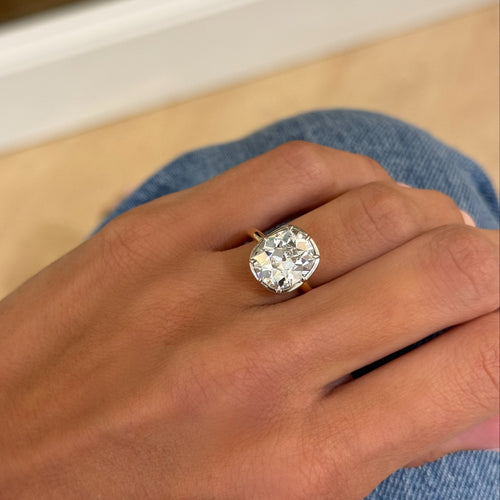 5.05ct Lab Grown Antique Cushion Cut Diamond in a Georgian Bezel Setting