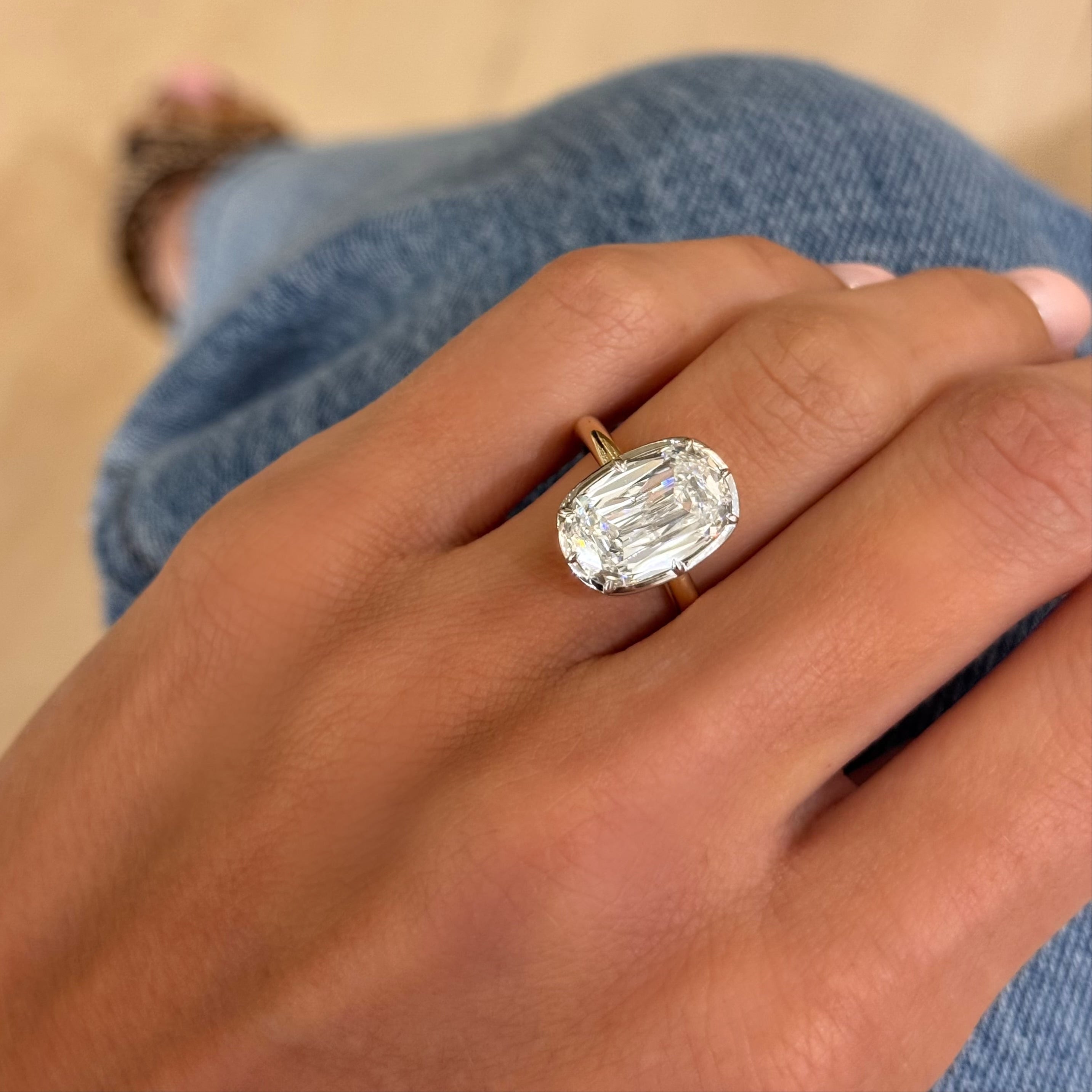 5.05ct Lab Grown Mixed Cushion Cut Diamond in a Georgian Bezel