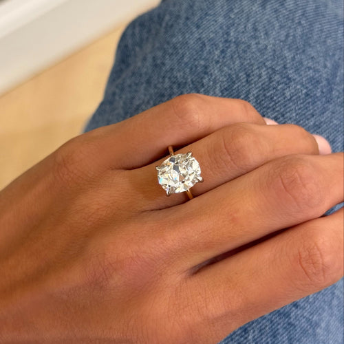 5.06ct Lab Grown Antique Cushion Cut Diamond in a Solitaire Setting with Hidden Halo