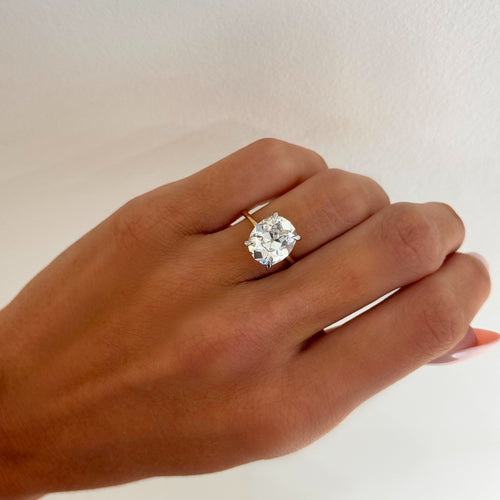 5.06ct Lab Grown Antique Cushion Cut Diamond in a Solitaire Setting with Hidden Halo