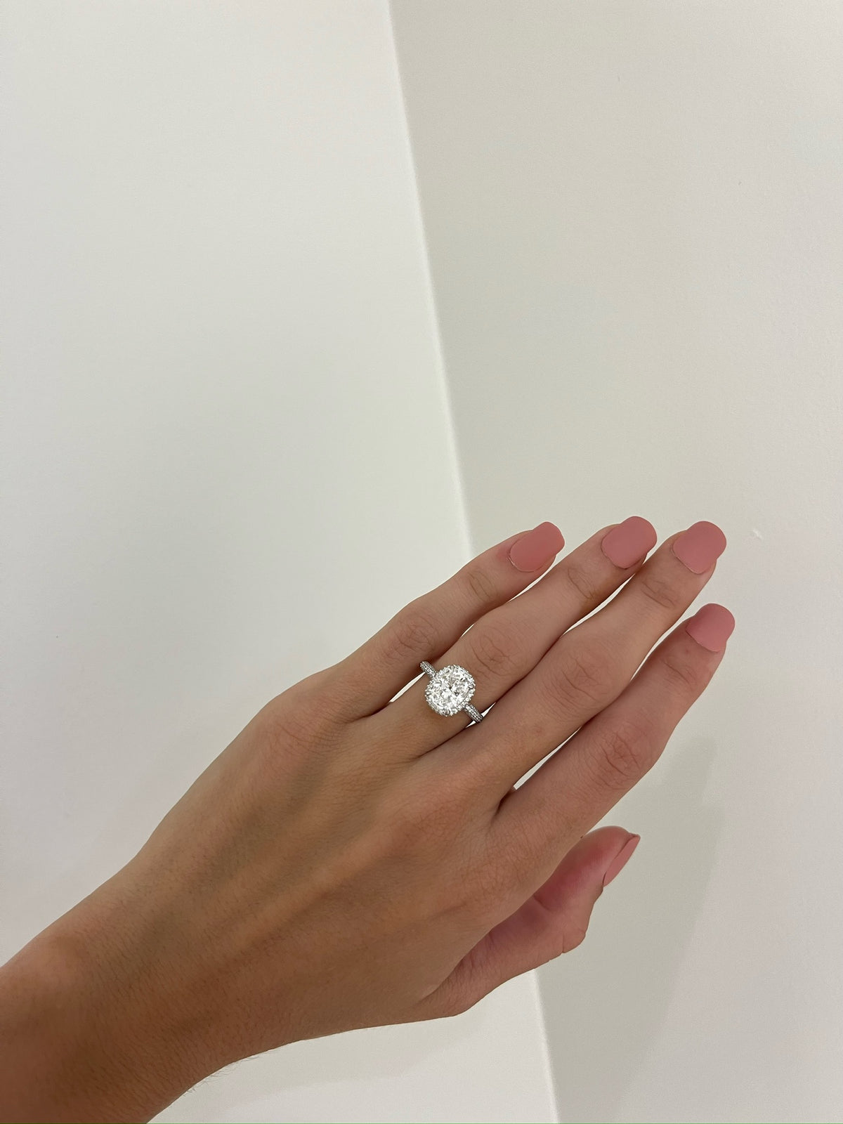 2.52ct Lab Grown Cushion Diamond in a Logan Halo Setting