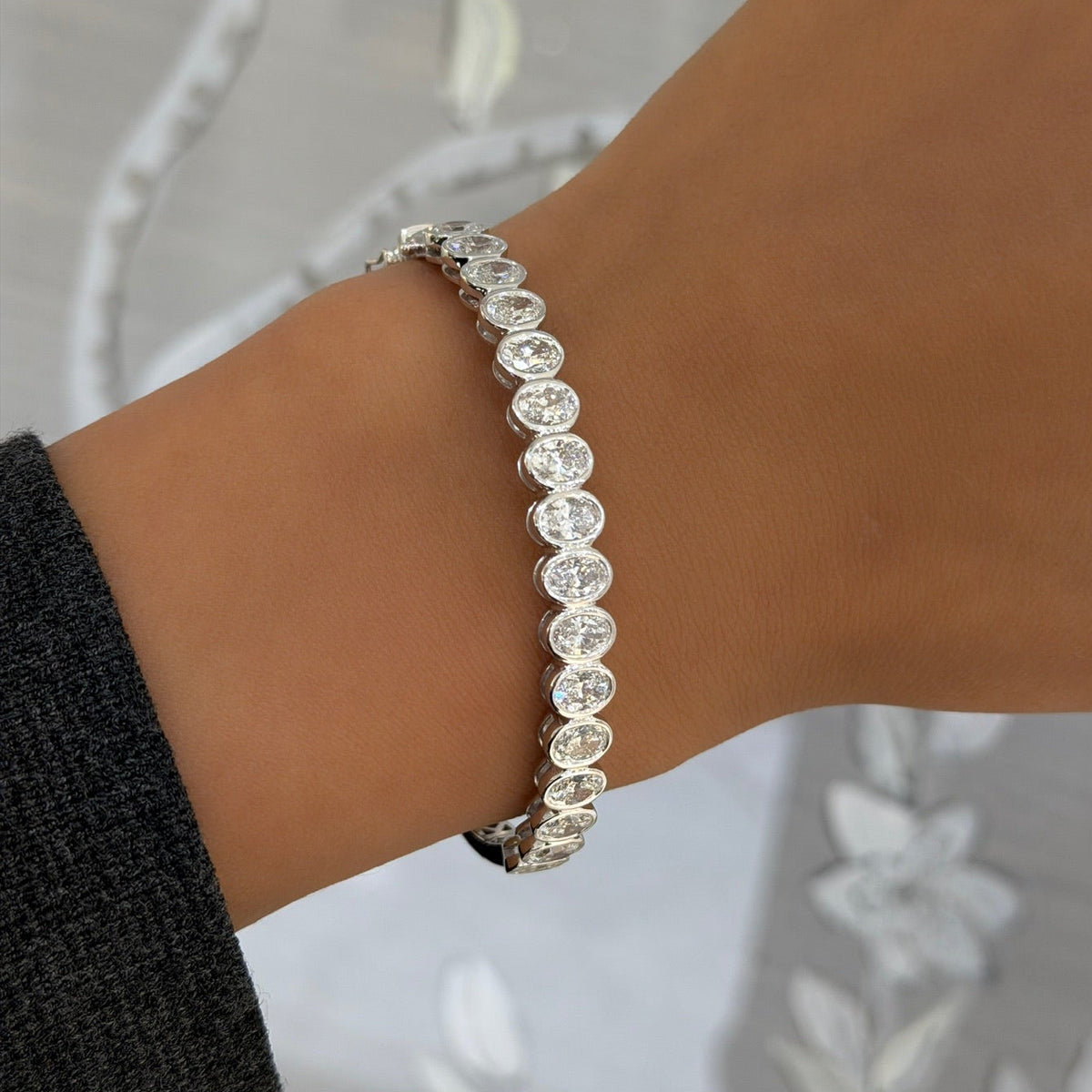 Oval Bezel Diamond Bangle Bracelet 5.35 ctw