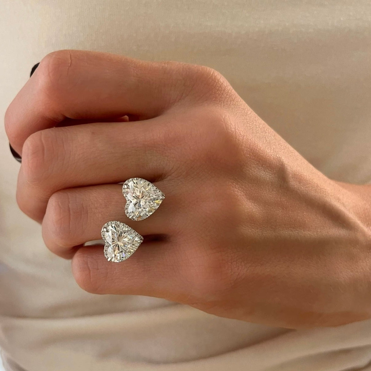 8.03ct Lab Grown Toi et Moi Heart Diamond Ring