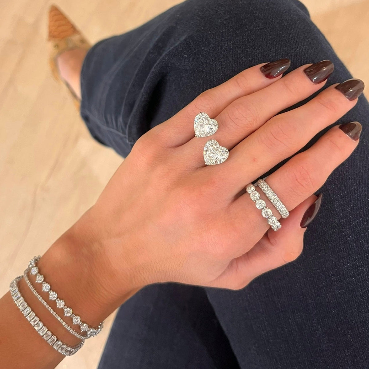 8.03ct Lab Grown Toi et Moi Heart Diamond Ring