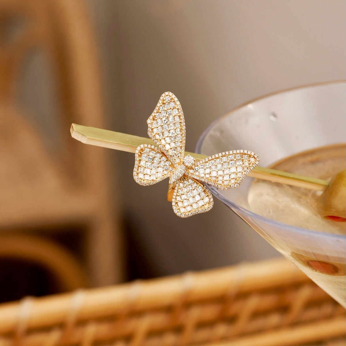 Acadia Asscher Cut Diamond Butterfly Cocktail Ring 