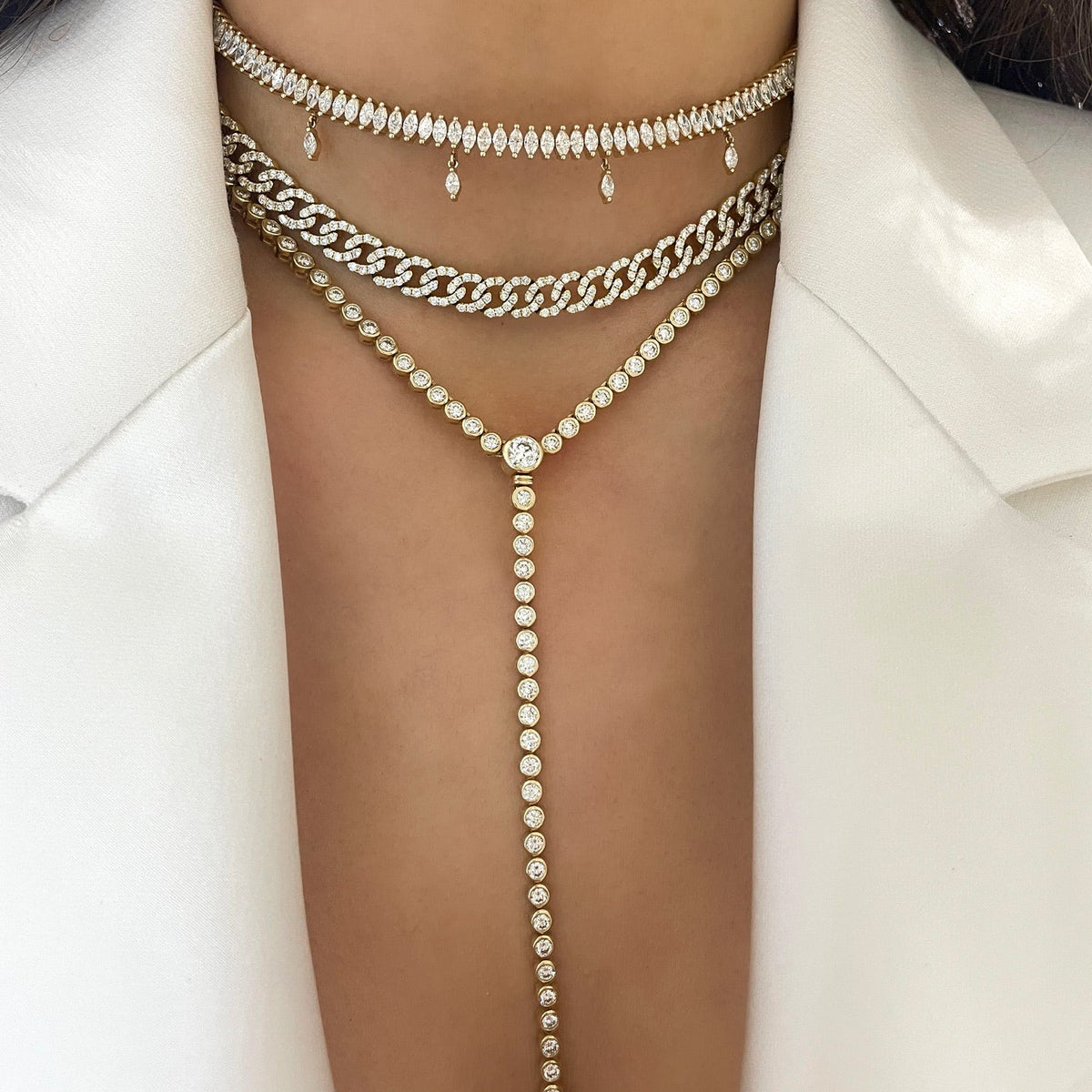 Amira Diamond Bezel Tennis Necklace with Removable Lariat 5.20 ctw