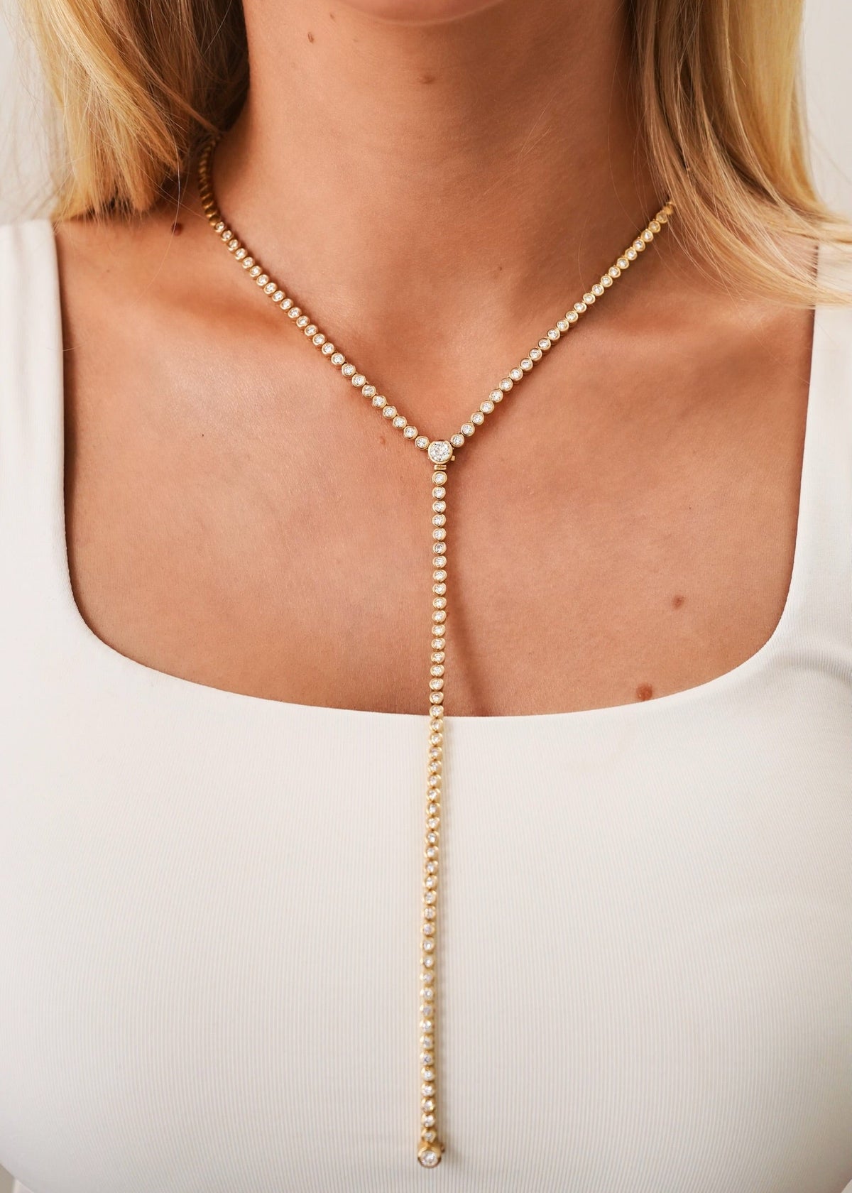 Amira Diamond Bezel Tennis Necklace with Removable Lariat 5.20 ctw