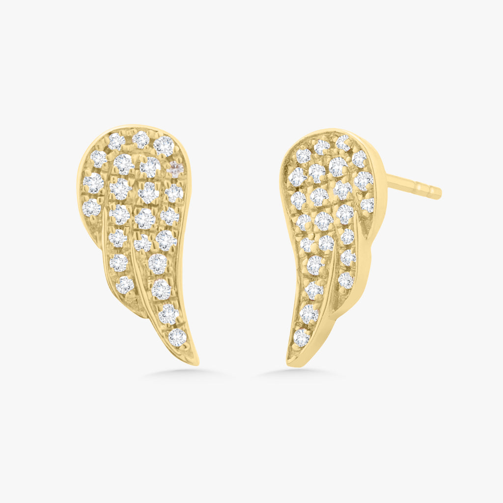 ピアス wing bling 14k post celis moissanite earrings 14K Solid Gold Angel Wings Earrings - Real Gold Fairy Wings