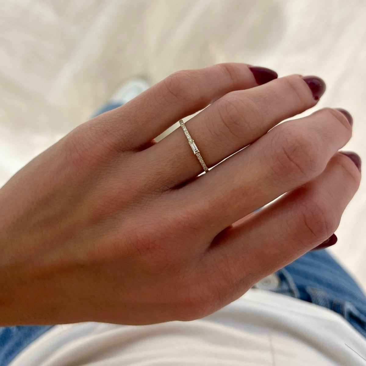 Baguette Birthstone and Diamond Stacking Band Ring
