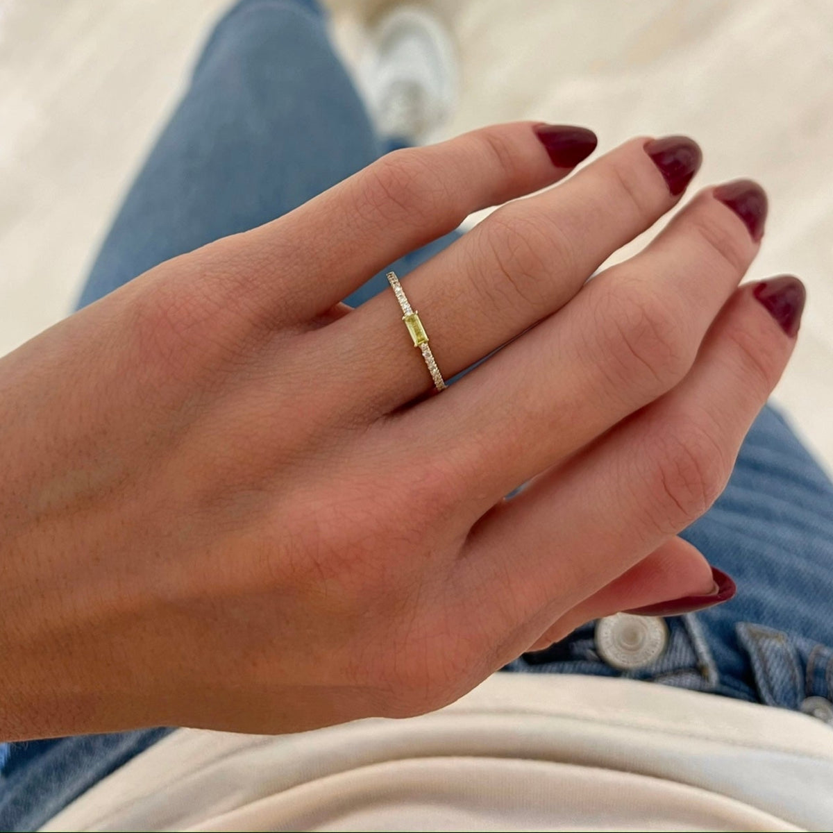 Baguette Birthstone and Diamond Stacking Band Ring
