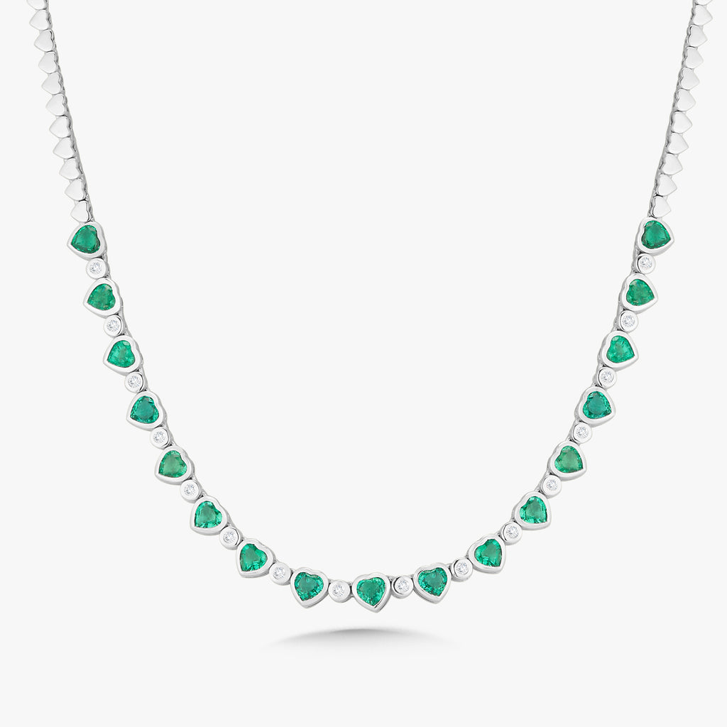 アクセサリー Lncs s925 Aground Form Necklace Augusta Alternating Green Emerald Heart & Diamond Bezel Tennis