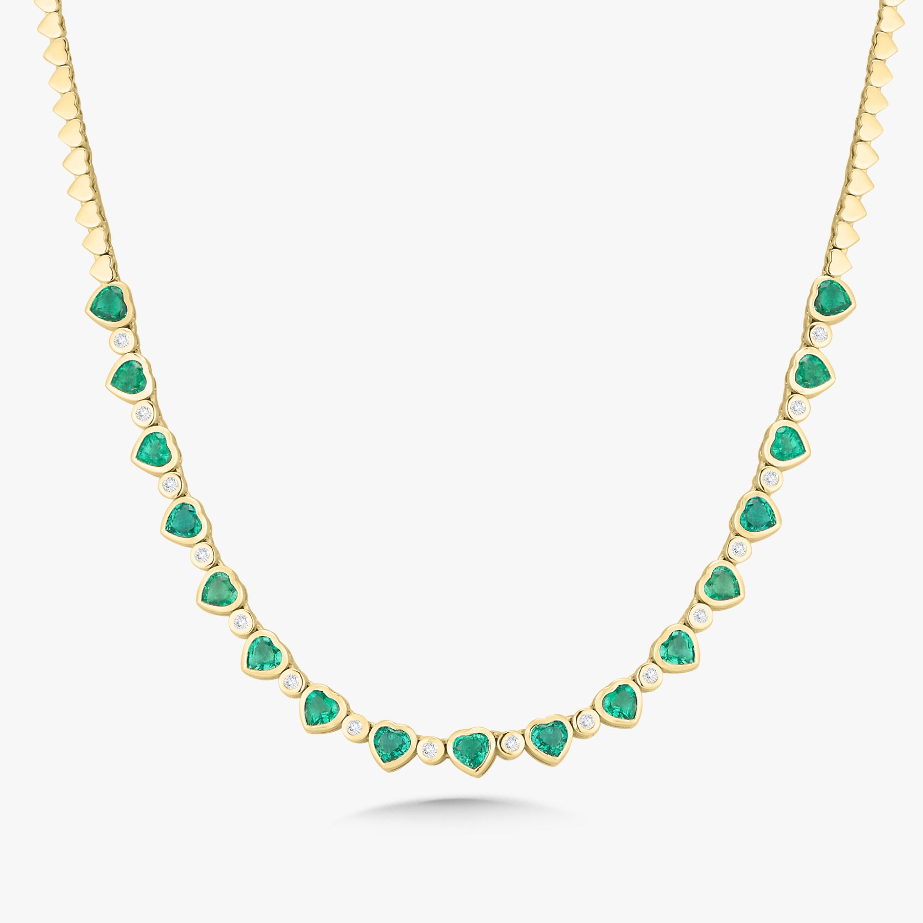 Augusta Alternating Green Emerald Heart & Diamond Bezel Tennis