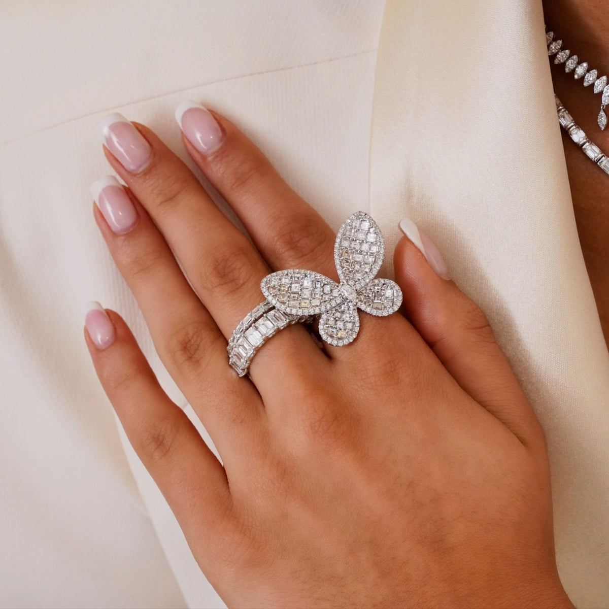 Aurelia Asscher Cut Diamond Butterfly Cocktail Ring 4.10 ctw