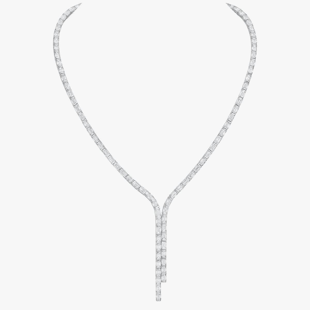 Channel Set Emerald Cut Diamond Double Lariat 24ctw