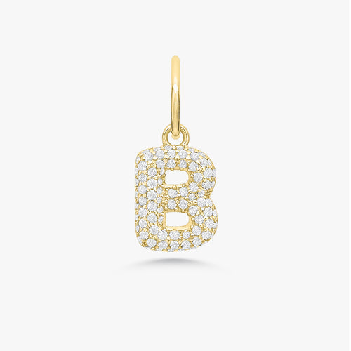 Puffy Bubble Initial Pave Diamond Charm