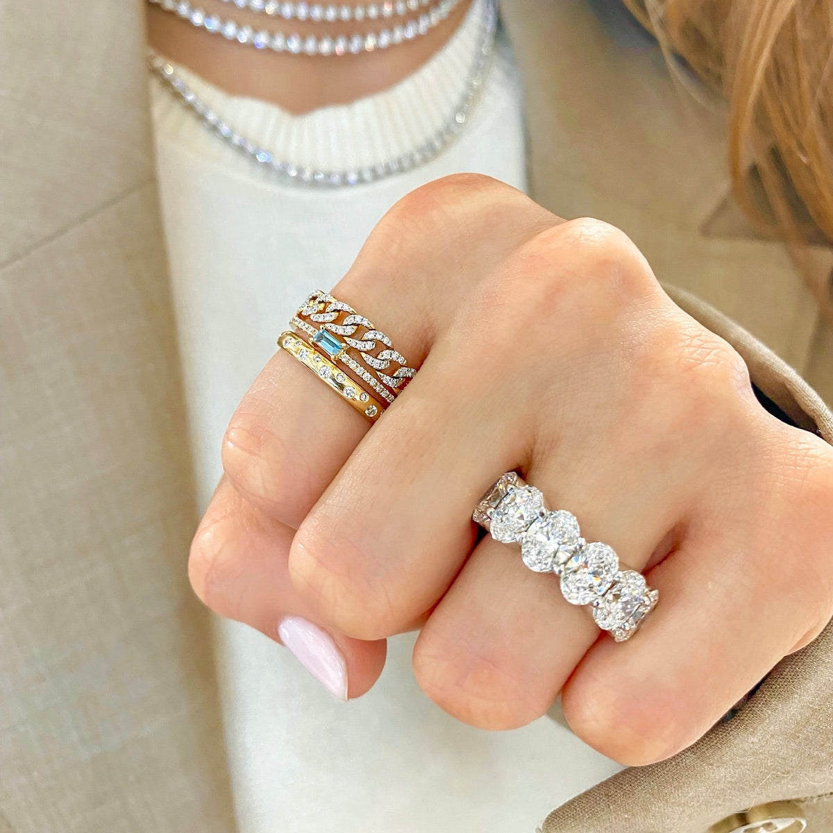Baguette Birthstone and Diamond Stacking Band Ring

