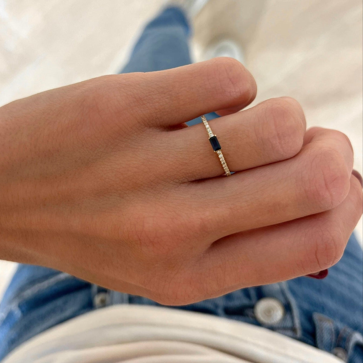 Baguette Birthstone and Diamond Stacking Band Ring
