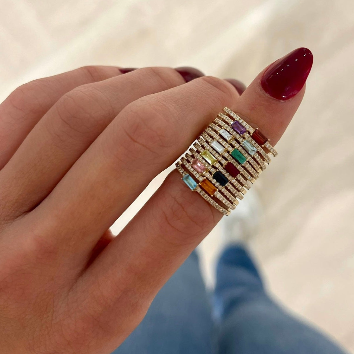 Baguette Birthstone and Diamond Stacking Band Ring
