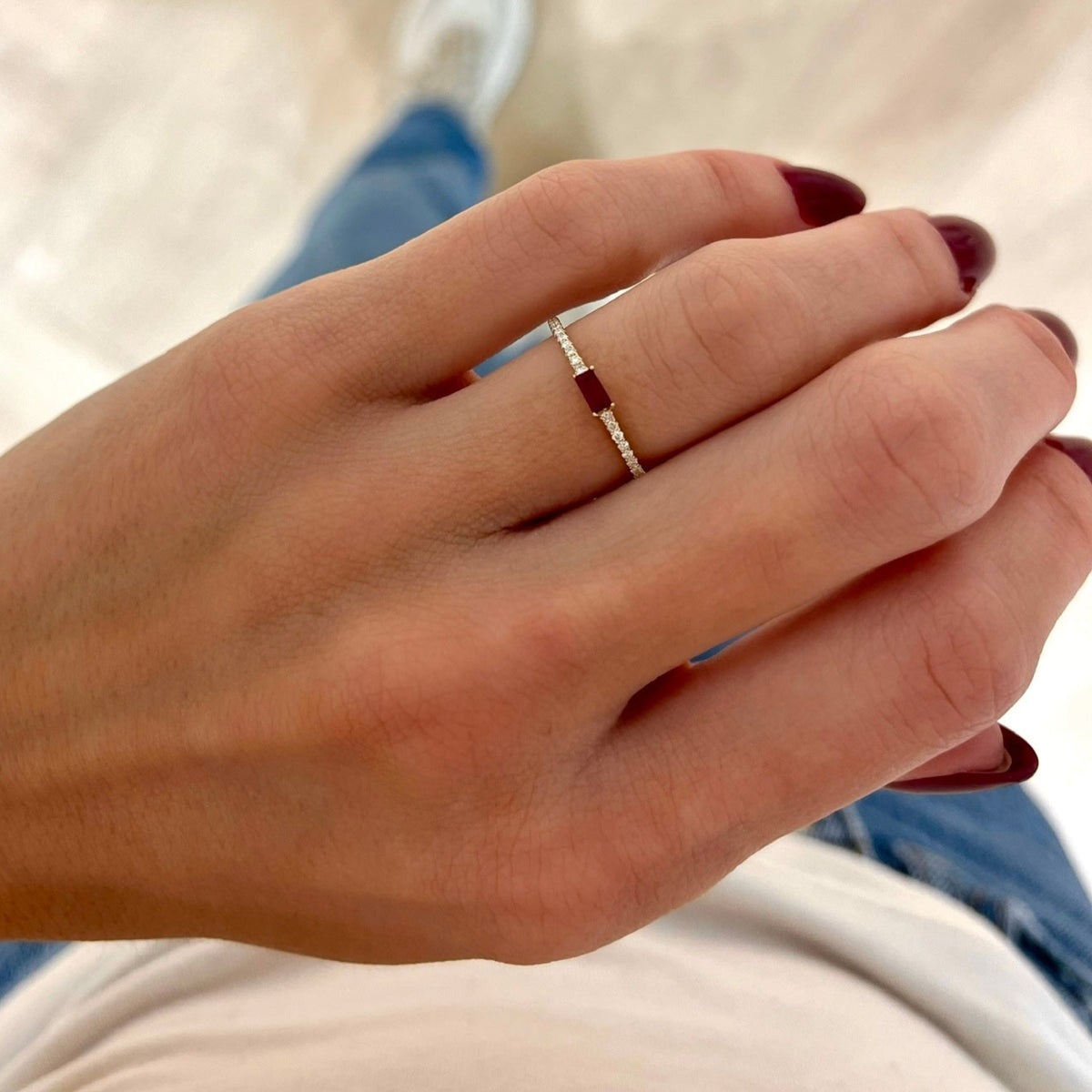 Baguette Birthstone and Diamond Stacking Band Ring
