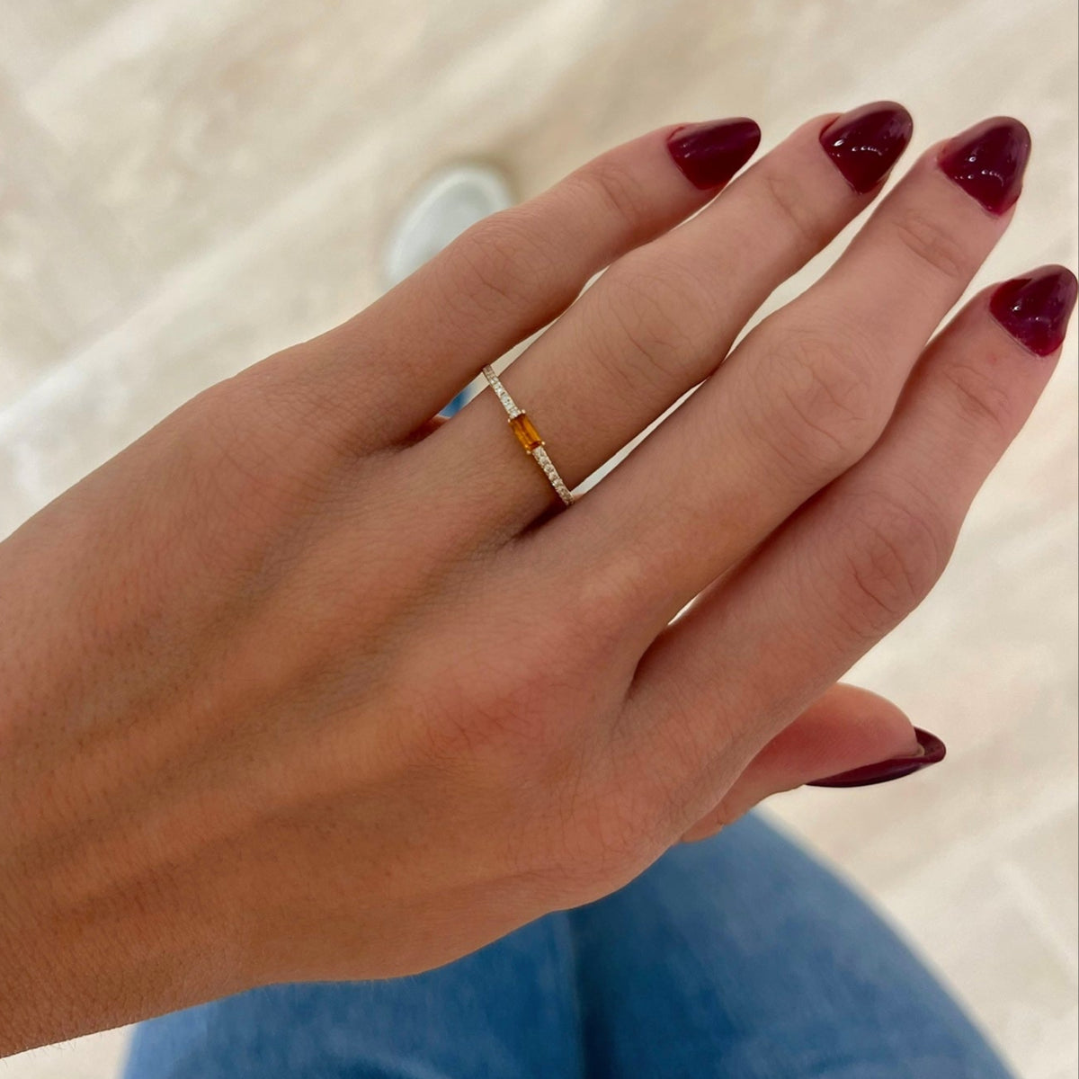 Baguette Birthstone and Diamond Stacking Band Ring
