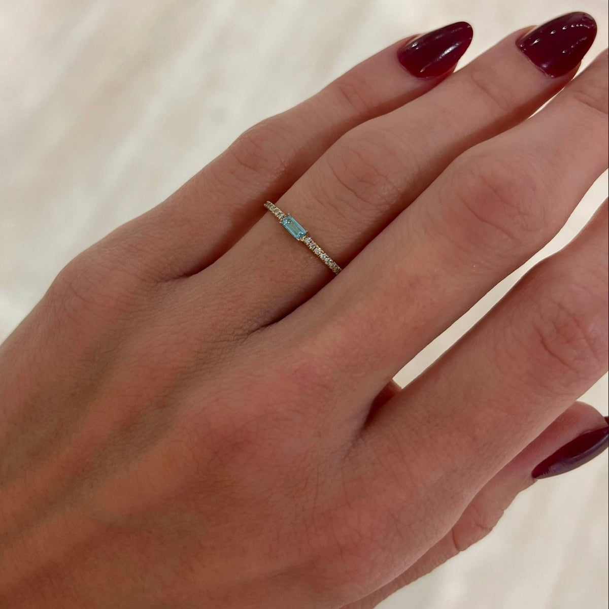Baguette Birthstone and Diamond Stacking Band Ring
