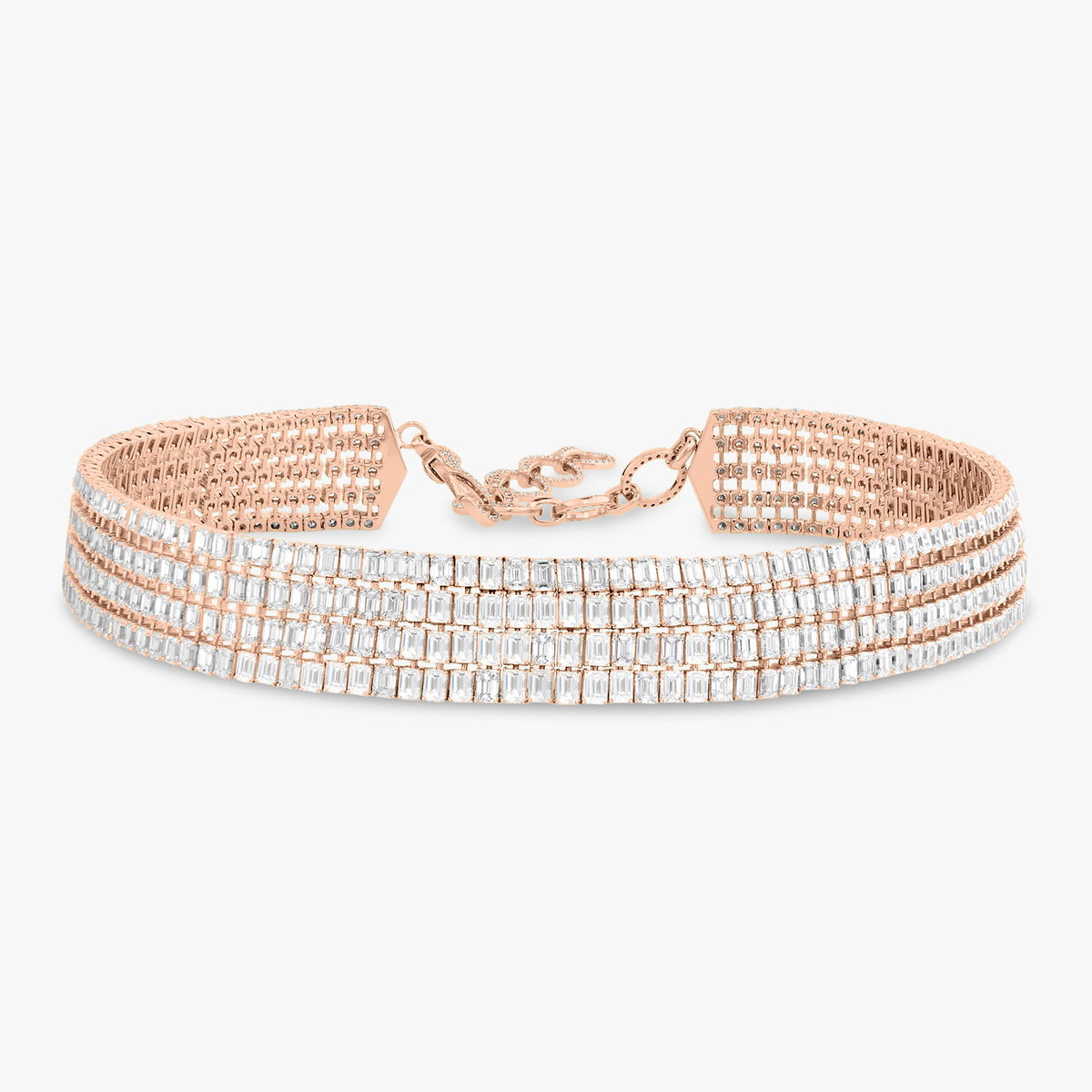 McGraw Five Row Emerald Cut Diamond Choker Necklace 76.07 ctw