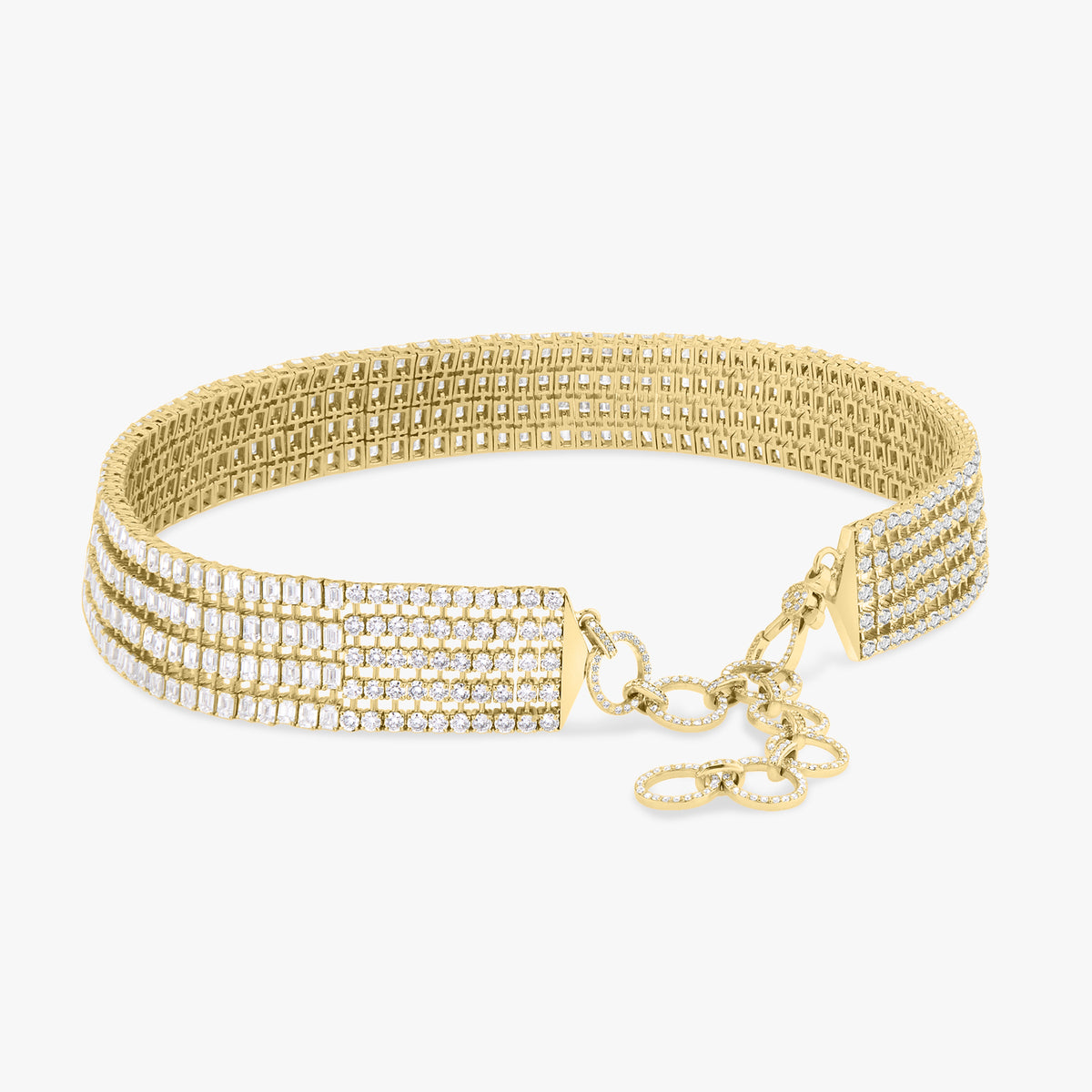 McGraw Five Row Emerald Cut Diamond Choker Necklace 76.07 ctw