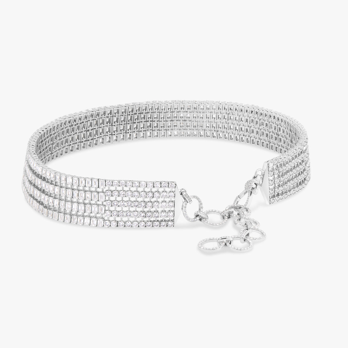 McGraw Five Row Emerald Cut Diamond Choker Necklace 76.07 ctw