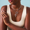 Baguette Birthstone and Diamond Stacking Band Ring, midi Charlie Cloud®  heart necklace, gracie cross necklace