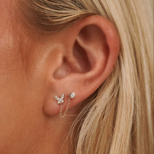 Baltimore Butterfly Double Piercing Diamond Stud Earrings